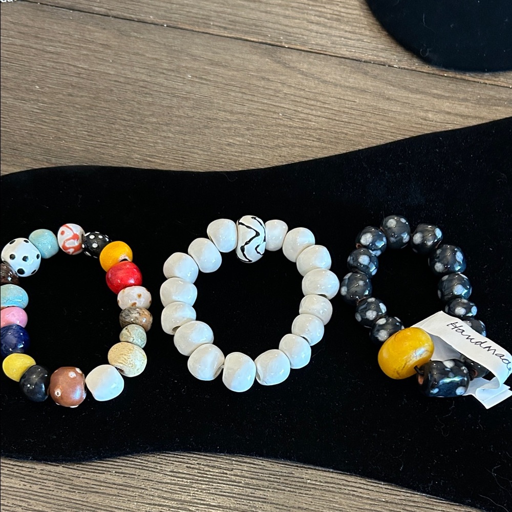 Colorful artisan pottery Beaded Bracelets 3 included